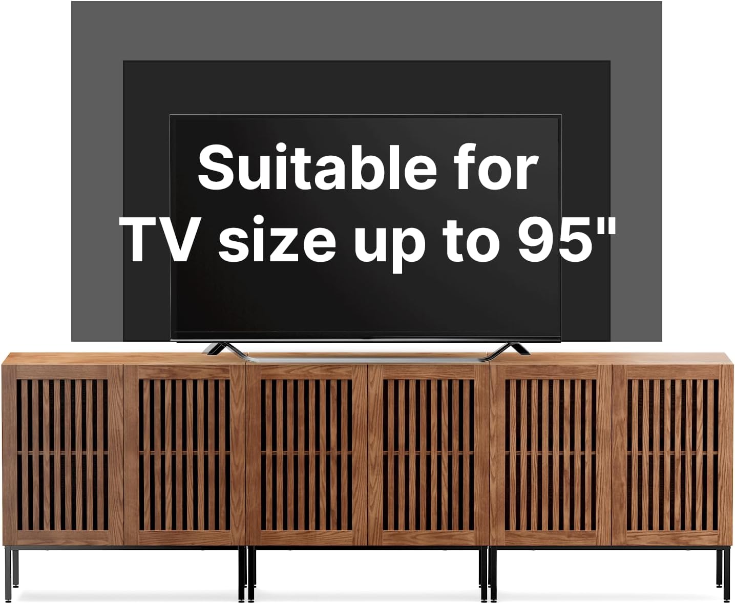 BVIUNTWO Buffet Cabinet with Storage,Set of 3 Farmhouse Console Table with Metal Base and Adjustable Shelves,Sideboard Coffee Bar Cabinet with 6 Doors for Kitchen,Dining Room,Living Room,Brown