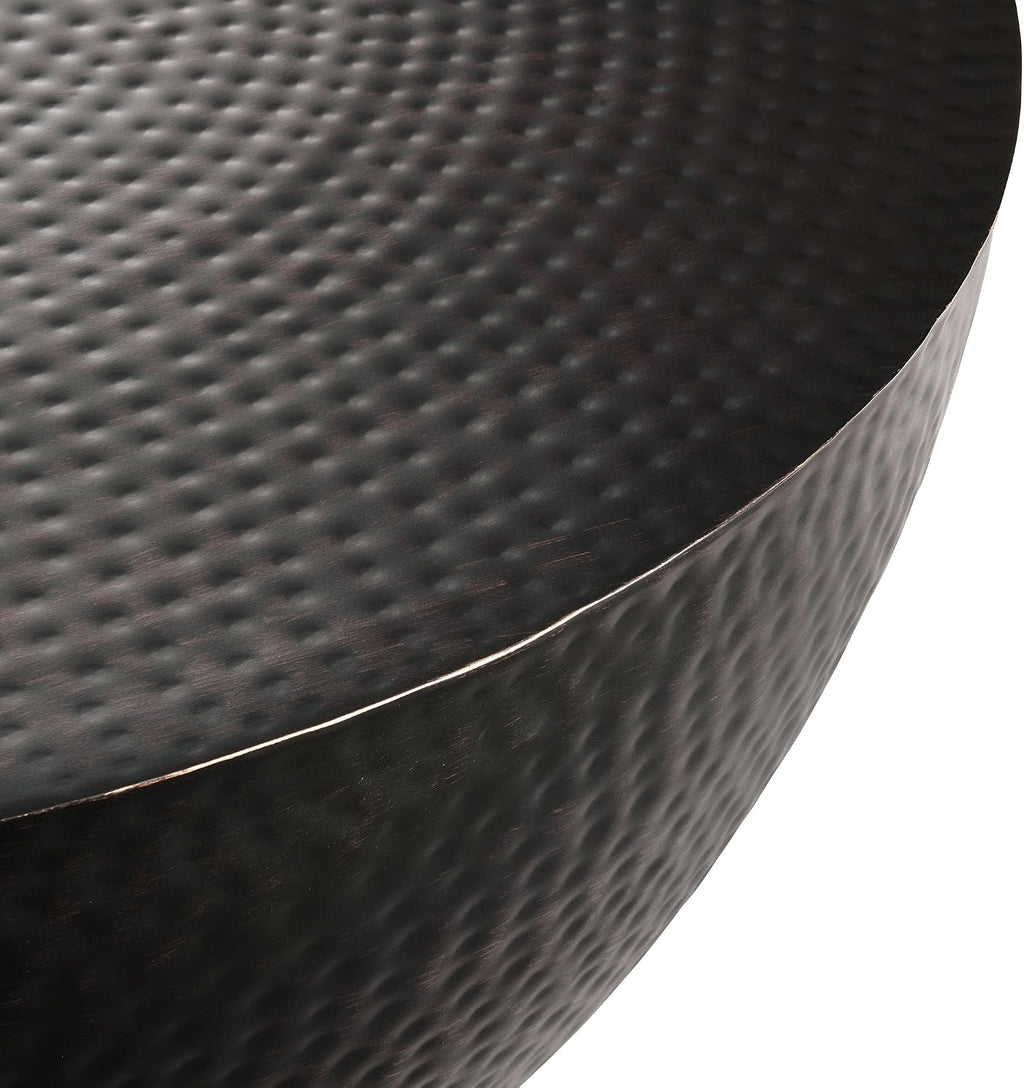 Modway Mella Metal Hammered 32 Inch Coffee Table in Black – Modern Living Room Drum Center Coffee Table