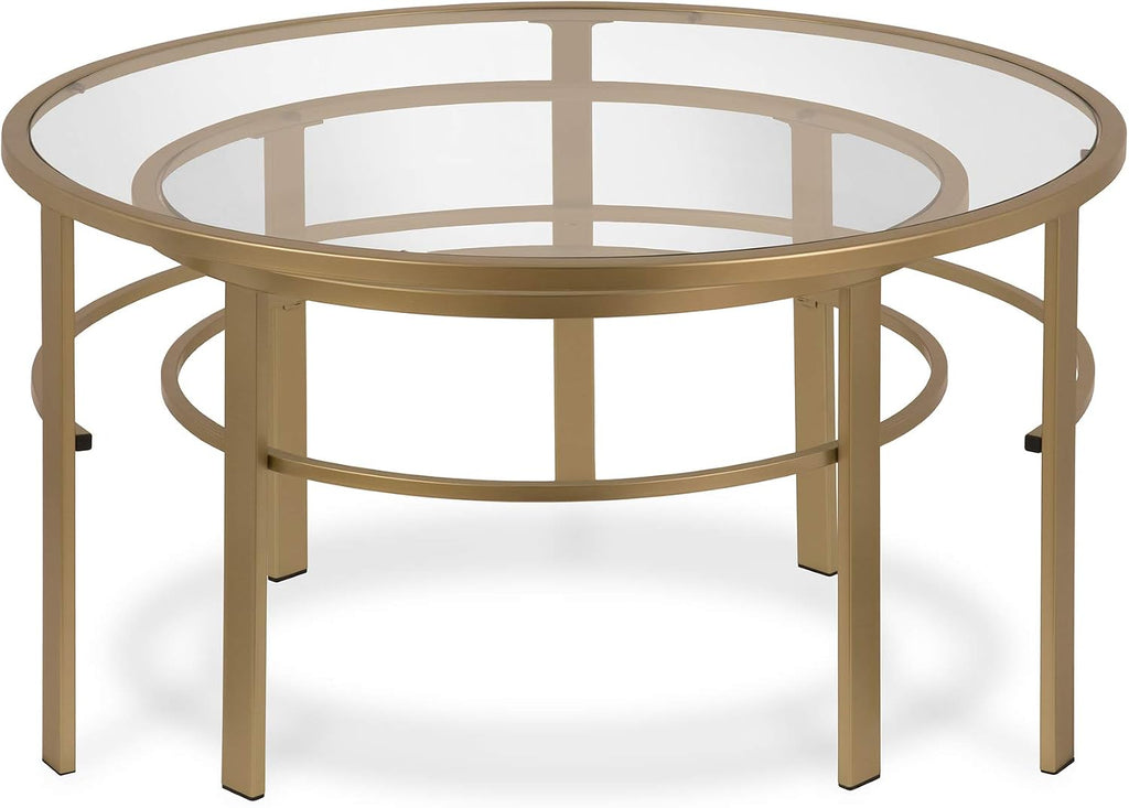 Henn&Hart Round Nested Coffee Table in Brass, Coffee Table coffee tables for living room, studio apartment essentials