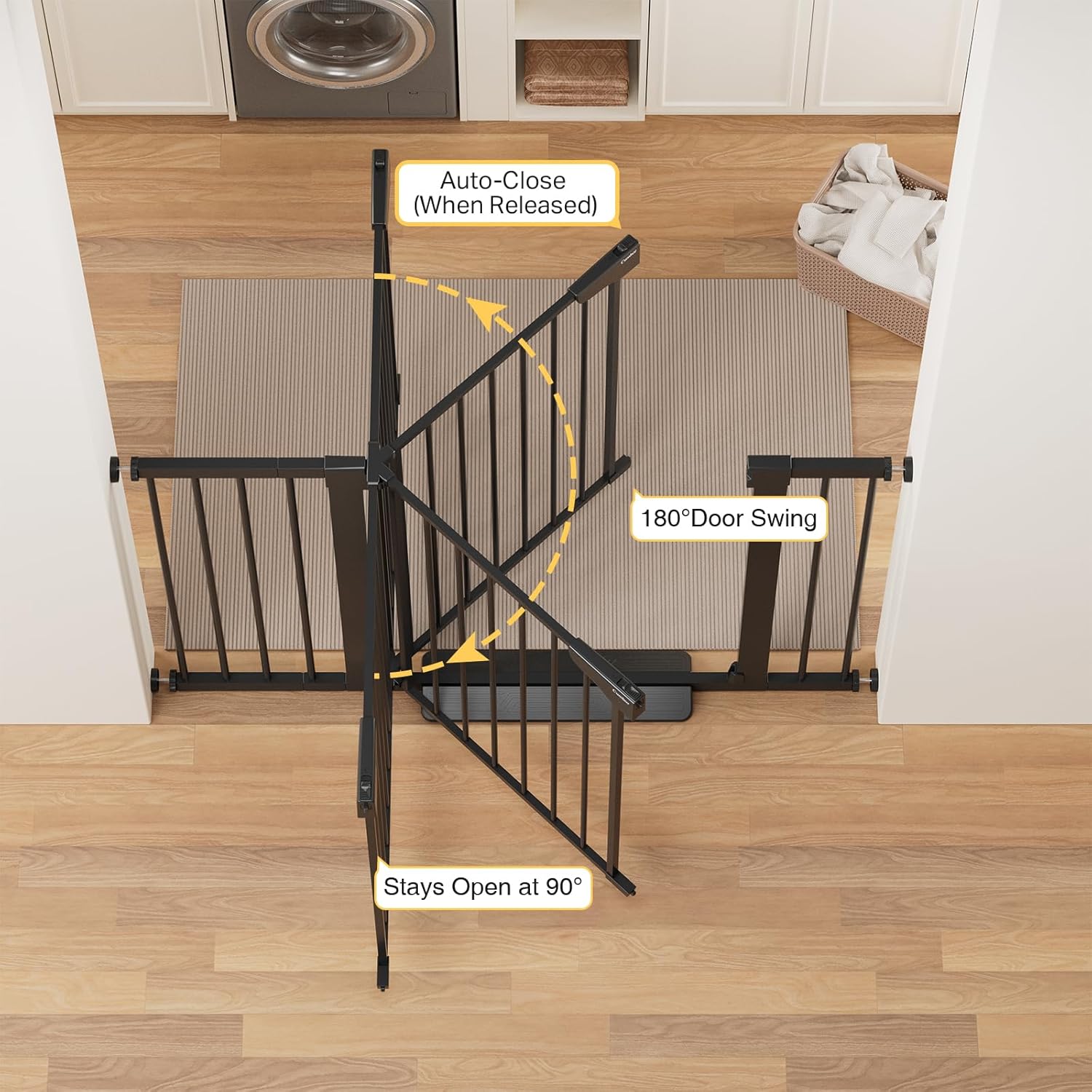 Cumbor 2 Pack 29.7'-48' Baby Gate for Stairs, Mom's Choice Awards Winner-Dog Gate for Doorways, Pressure Mounted Auto-Close Pet Gates for Dogs Indoor, Safety Child Gate with Easy Walk Thru Door,Black