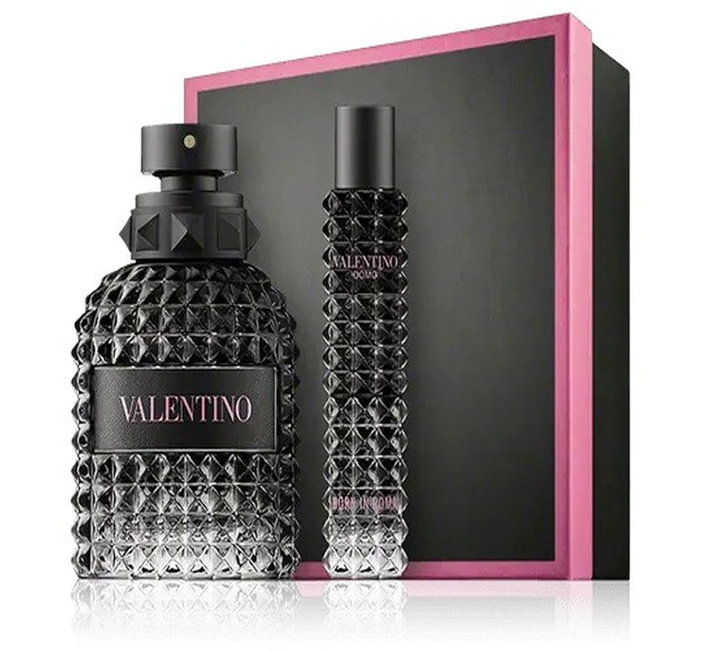 Valentino Uomo Born in Roma 2-Piece Travel Gift Set For Men, (3.4 Oz Eau De Toilette Spray + 0.50 Oz Travel Spray)