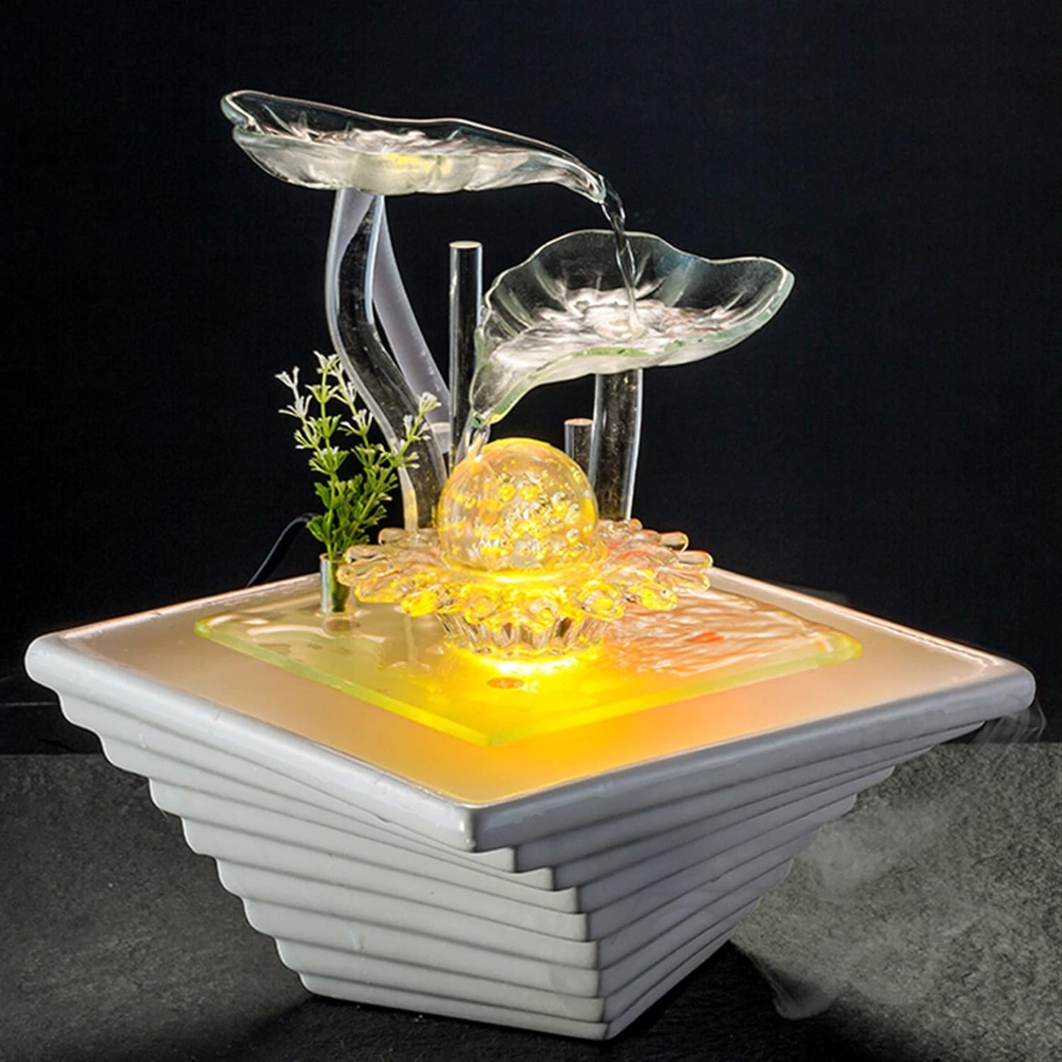 Desktop Fountain Tabletop Water Fountain - Indoor Waterfall Feature Ambient LED Lighting and Natural Waterfall Sounds - for Home Office Desktop Décor Relaxation Indoor Tabletop Fountain