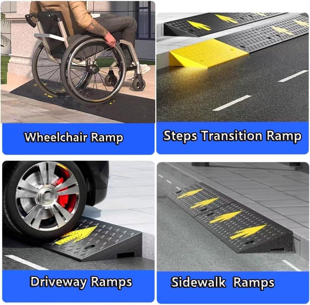 Rubber Curb Ramps, Portable Wheelchair Ramp, Doorway Threshold Ramp 1' 2' 5' 7' Rise Shed Ramps Heavy Duty Loading Ramp for Dock Trailer Truck(95x30x11 cm(37'x11.8'x4.3'))