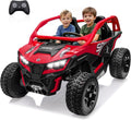 wanan XL 24V 10AH Ride on Toys for Big Kids Real 2-Seater, 4x4 4WD Motor Ride on Car Kid UTV for Kids 3-8, Remote Control, Bluetooth Music, 4 Spring Suspension, 22' Spacious Seats (Red)