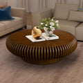 39.37' Round Drum Coffee Table, Modern Fluted Coffee Tables with Solid Wood Veneer, Wooden Circle Center Table for Living Room, Small Spaces, and Apartments, Easy Assembly