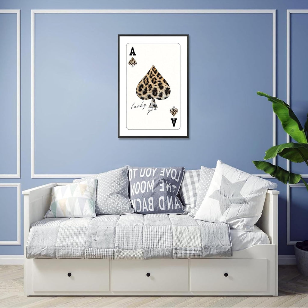 Trendy Ace Of Spades Lucky You Leopard Posters Minimalism Room Aesthetics Canvas Wall Art Funny Playing Card Prints Painting For Game Room Home Bedroom Dorm Wall Decor 24X36in Black Frame