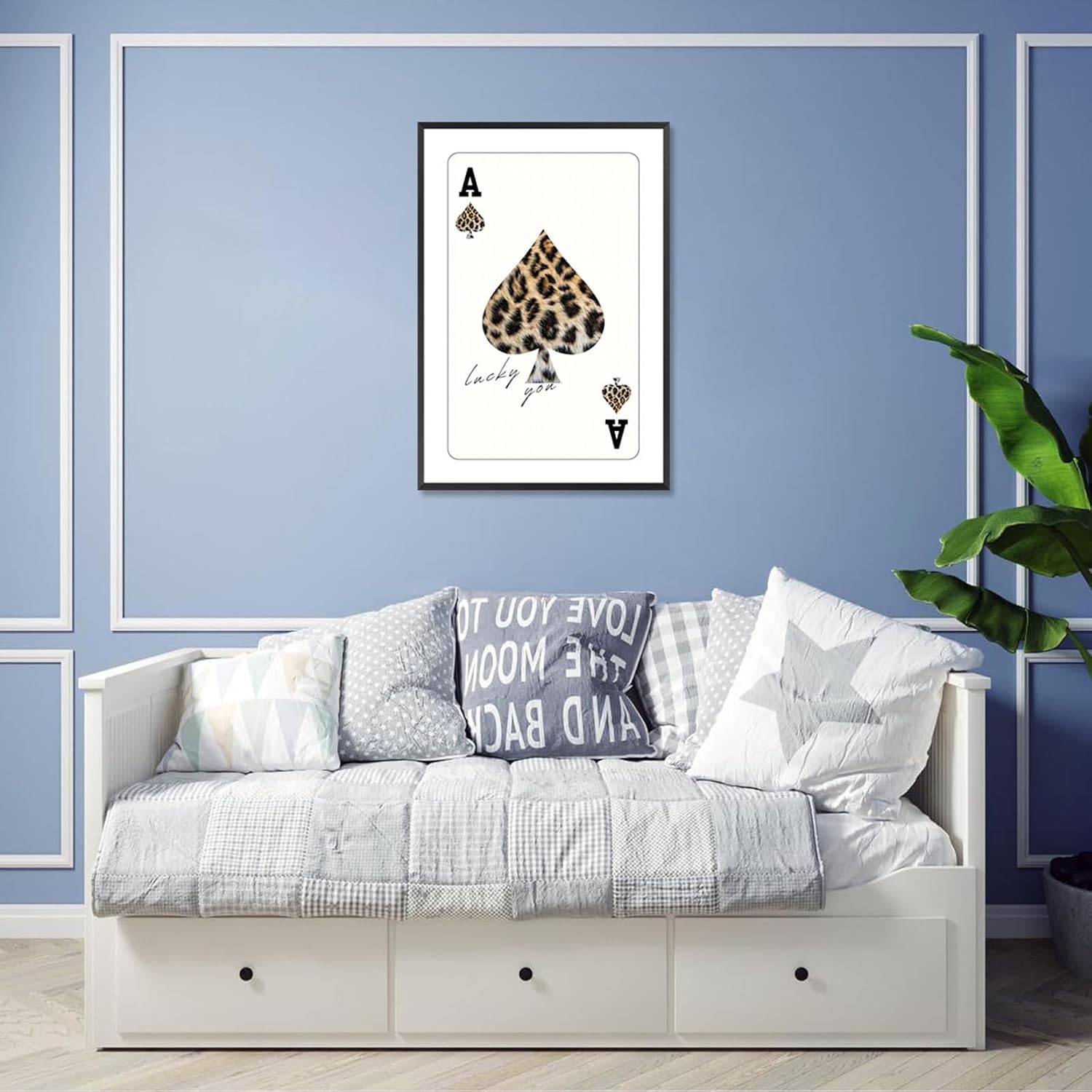 Trendy Ace Of Spades Lucky You Leopard Posters Minimalism Room Aesthetics Canvas Wall Art Funny Playing Card Prints Painting For Game Room Home Bedroom Dorm Wall Decor 24X36in Black Frame