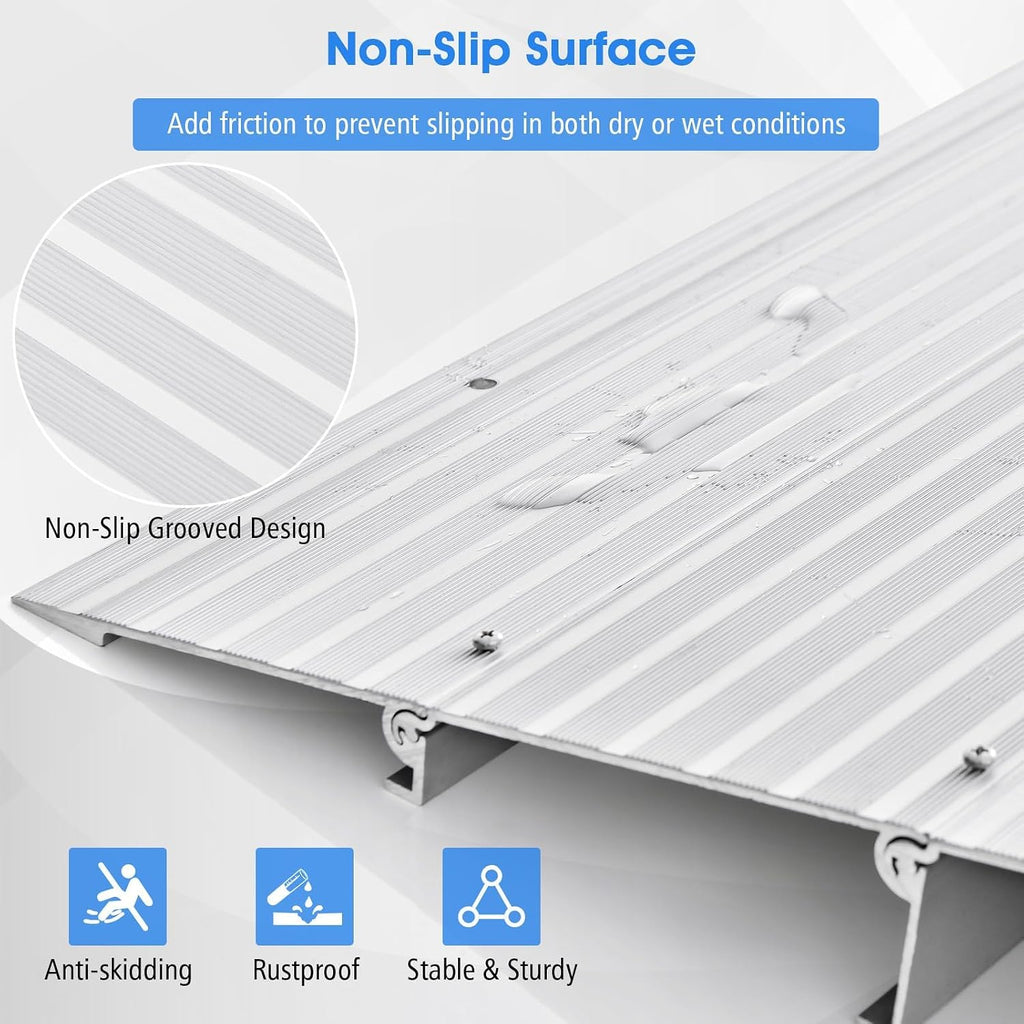 Door Threshold Ramp, 3' Rise Threshold Ramps for Doorways with Non-Slip Surface, Adjustable Aluminum Door Entry Ramps for Wheelchairs, Scooters, Power Chairs, 700LBS Load Capacity (3' Rise)