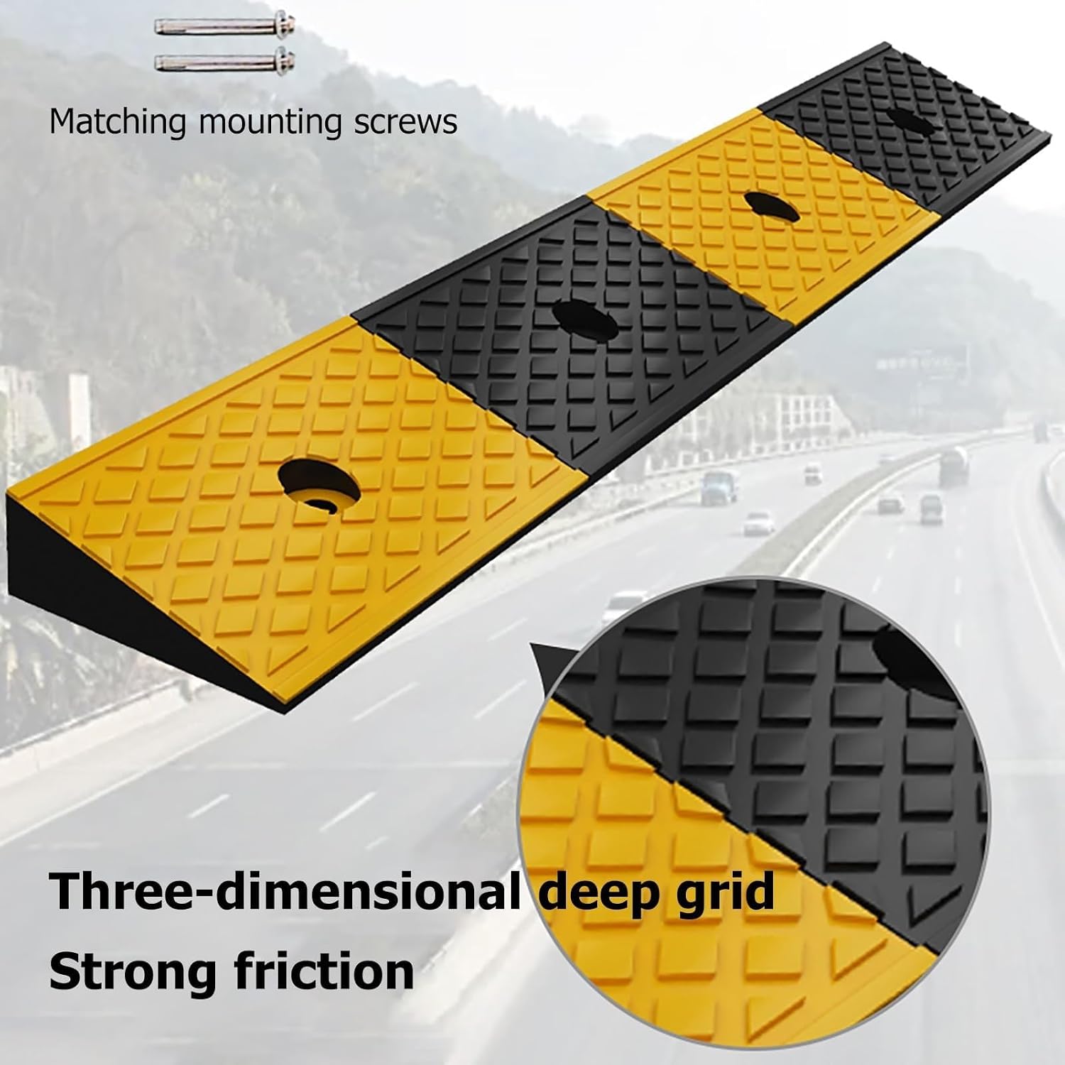 Rubber Curb Ramp, Heavy Duty Vehicle Loading Ramps, Driveway Threshold Sidewalk Ramps for Garage Truck Wheelchair Vehicle,2' Rise(100x15x5cm)
