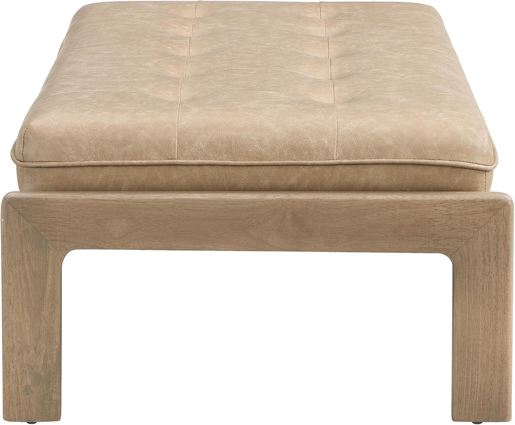 Merax 48.4' Rectangle Tufted Upholstered Cocktail Ottoman, Leather Ottoman Coffee Table, PU Leather Ottoman for Living Room, Bedroom, Office,Taupe Brown