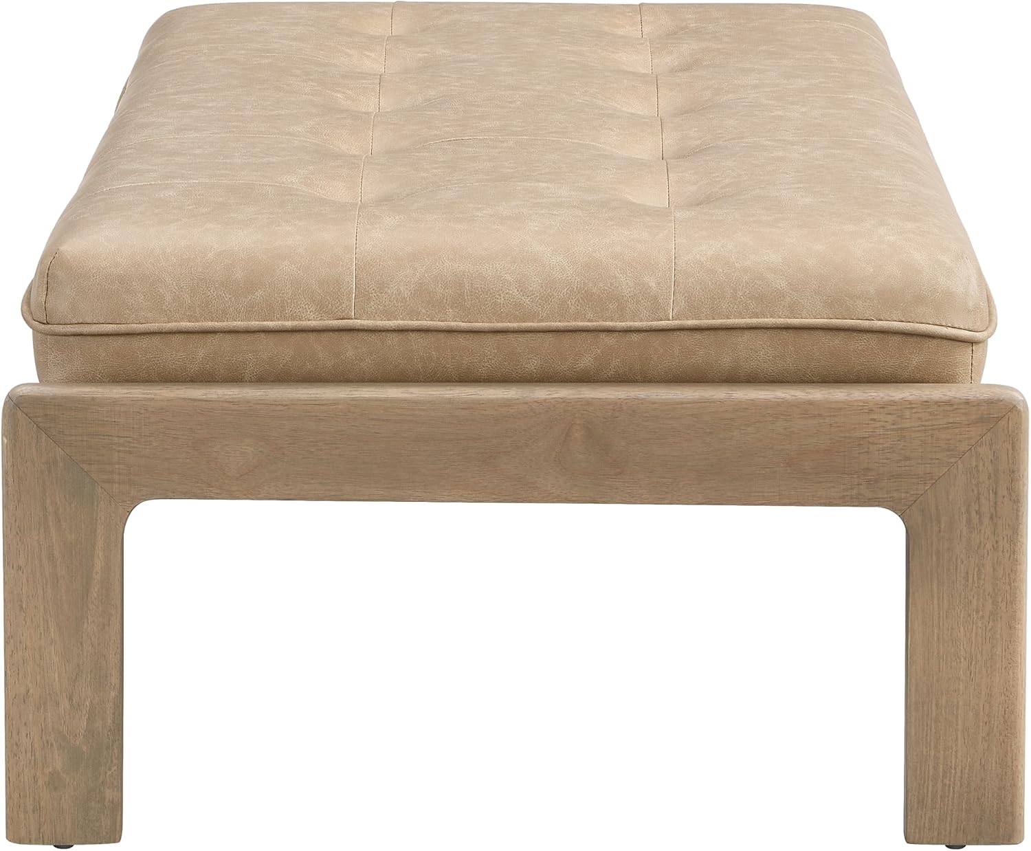 Merax 48.4' Rectangle Tufted Upholstered Cocktail Ottoman, Leather Ottoman Coffee Table, PU Leather Ottoman for Living Room, Bedroom, Office,Taupe Brown