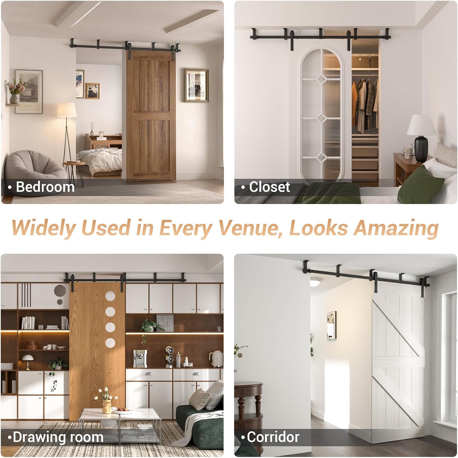 CCJH 5.5FT Ceiling Mount Bracket Sliding Barn Door Hardware Kit Black,Strong Bearing, Low Ceiling L-Shape Bracket System, Fit 33' Wide Single Door Panel (Basic Style)