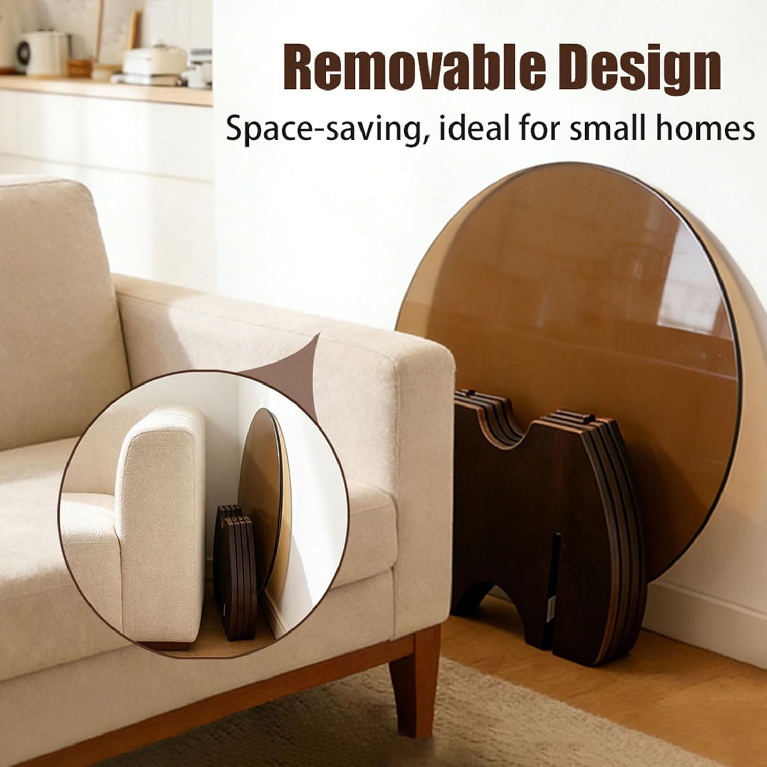 Round Glass Coffee Table Brown Glass Modern Center Tables for Living Room Small Spaces Creative Unique Accent Table Extendable Home Furniture
