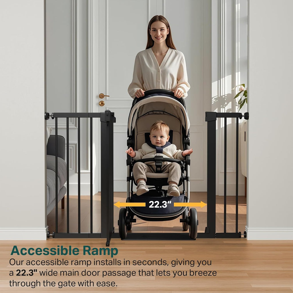 Cumbor 2 Pack 29.7'-48' Baby Gate for Stairs, Mom's Choice Awards Winner-Dog Gate for Doorways, Pressure Mounted Auto-Close Pet Gates for Dogs Indoor, Safety Child Gate with Easy Walk Thru Door,Black