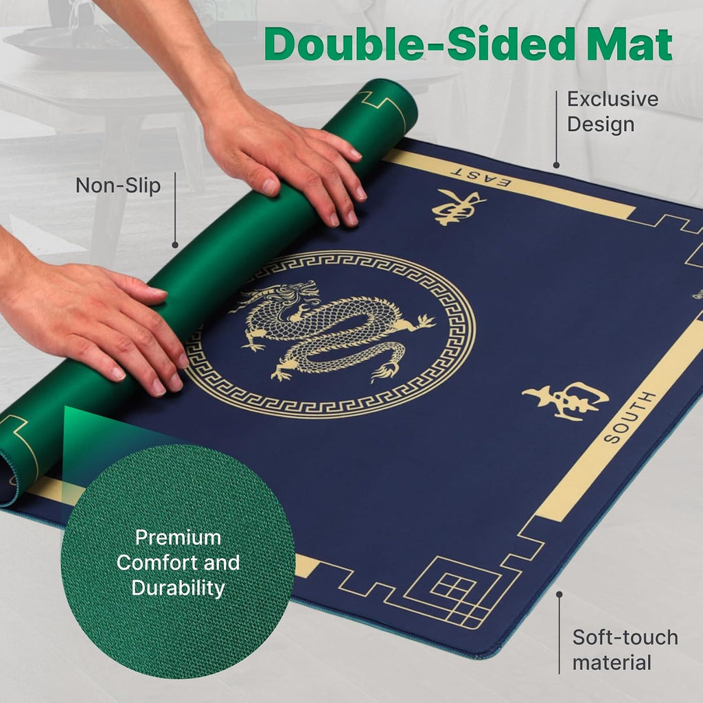 Queensell 35' Folding Game Table with Cup Holders, Domino and Mahjong Table with Heavy-Duty Legs, Double-Sided Mat and Storage Bag