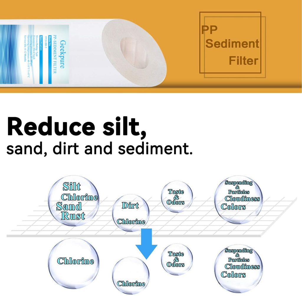 Geekpure 5 Stage Whole House Water Filter System with 2.5 x 20 5 Micron PP Sediment + Carbon Filters and 6 GPM UV