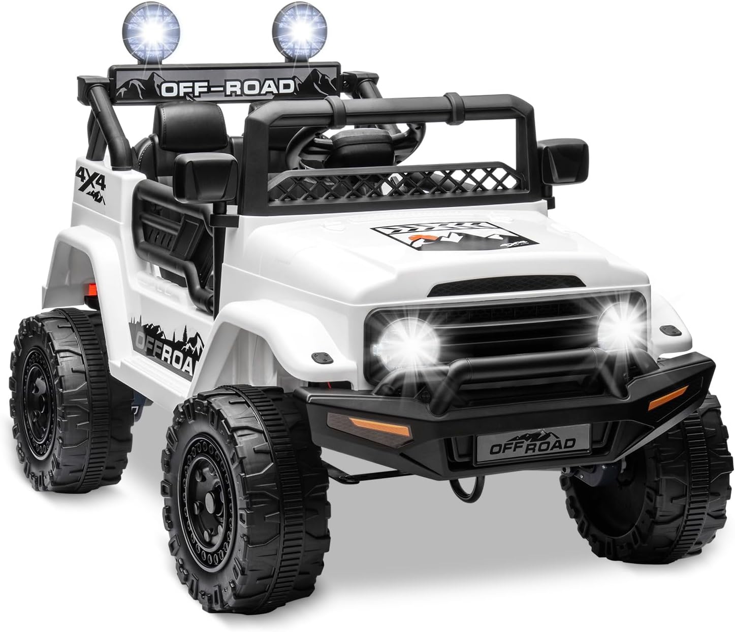 SEHOMY 12V Kids Ride On Truck with Parent Remote, 4 Wheelers Battery Powered Electric Toys Car for Kids - 3 Speed, Spring Suspension, LED Lights, Safety Start, Music, Kids Electric Vehicles White