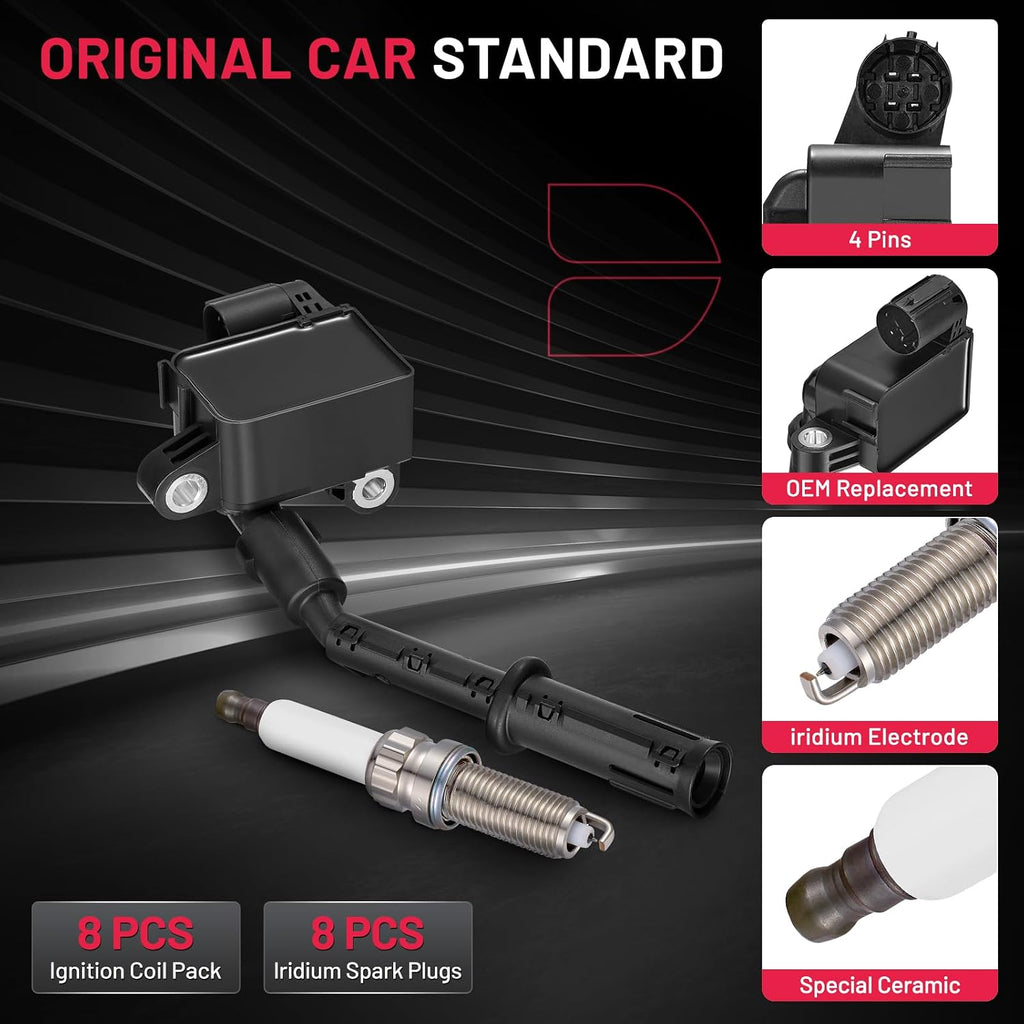 BDFHYK 8 Ignition Coil Pack UF733 and 8 Iridium Spark Plug ZR6SII3320 Compatible with Mercedes-Benz GLE63 GLS550 GLS63 GL550 GL63 ML550 ML63 GL450 4.7L 5.5L V8 2012 2013 2014 2015 Coil for UF728 UF748