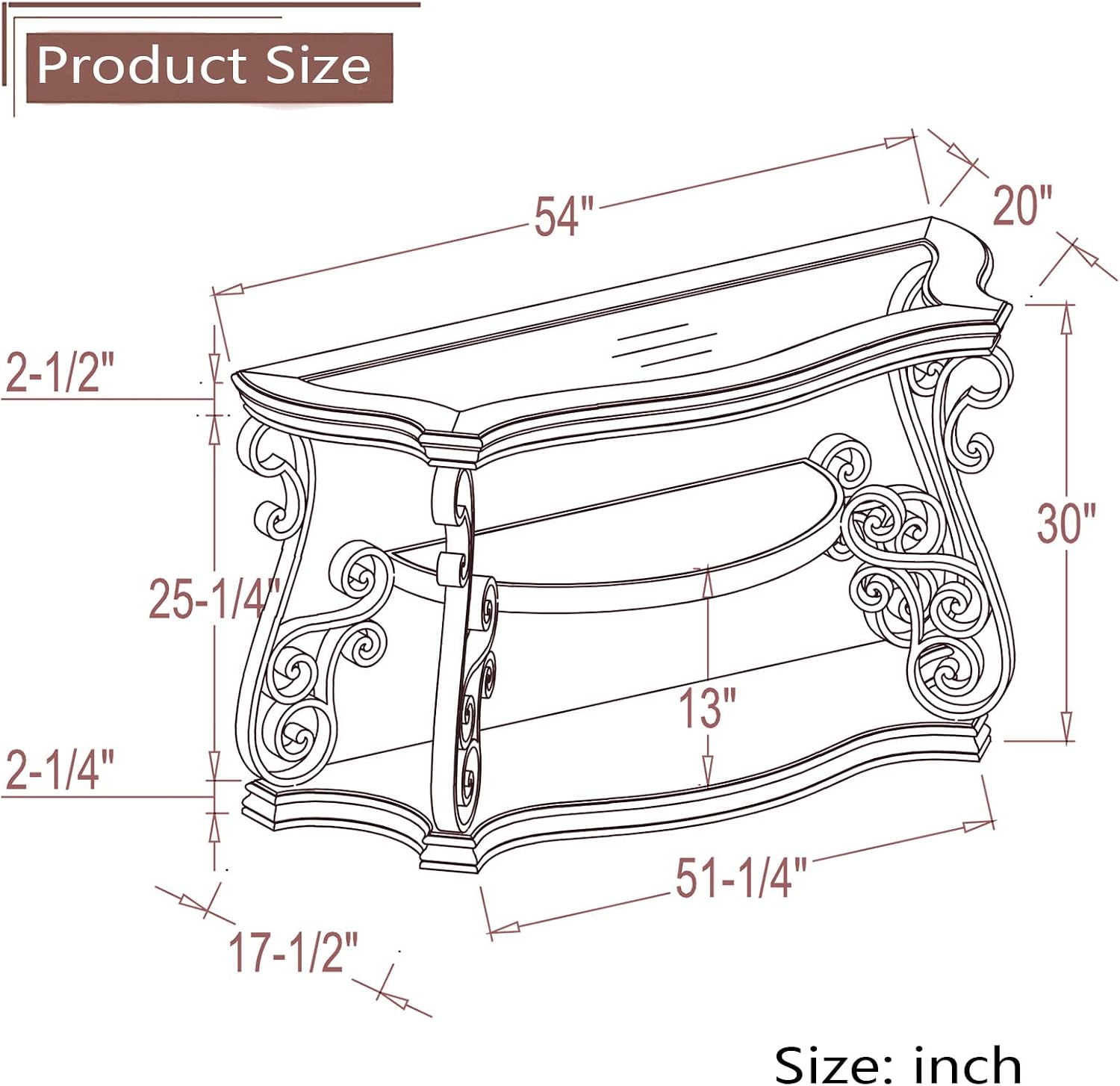 Elegant Retro Console Table, 3-Tier Traditional Rectangle Sofa Table with Tempered Glass Top, Mid-Marble Shelf, Vintage Accent Entryway Table for Living Room Hallway, Easy Assembly