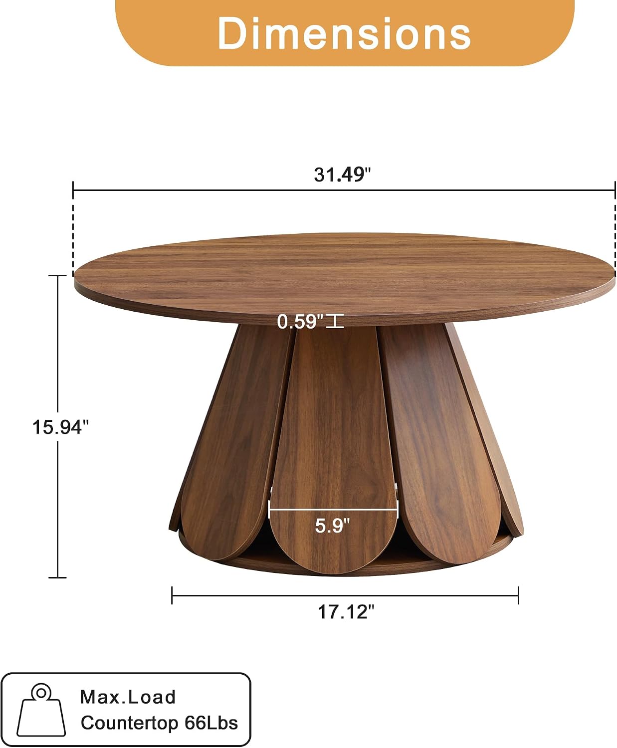 Round Coffee Table, Modern Farmhouse Wood Circle Center Table with Pedestal Base for Small Space, Living Room, Apartment, Walnut