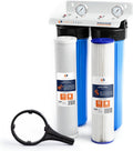 Aquaboon 2-Stage Whole House Water Filter System with 20x4.5 Filters Against Sediment & Chlorine with Pressure Gauge & Release, Wrench, Iron Bracket