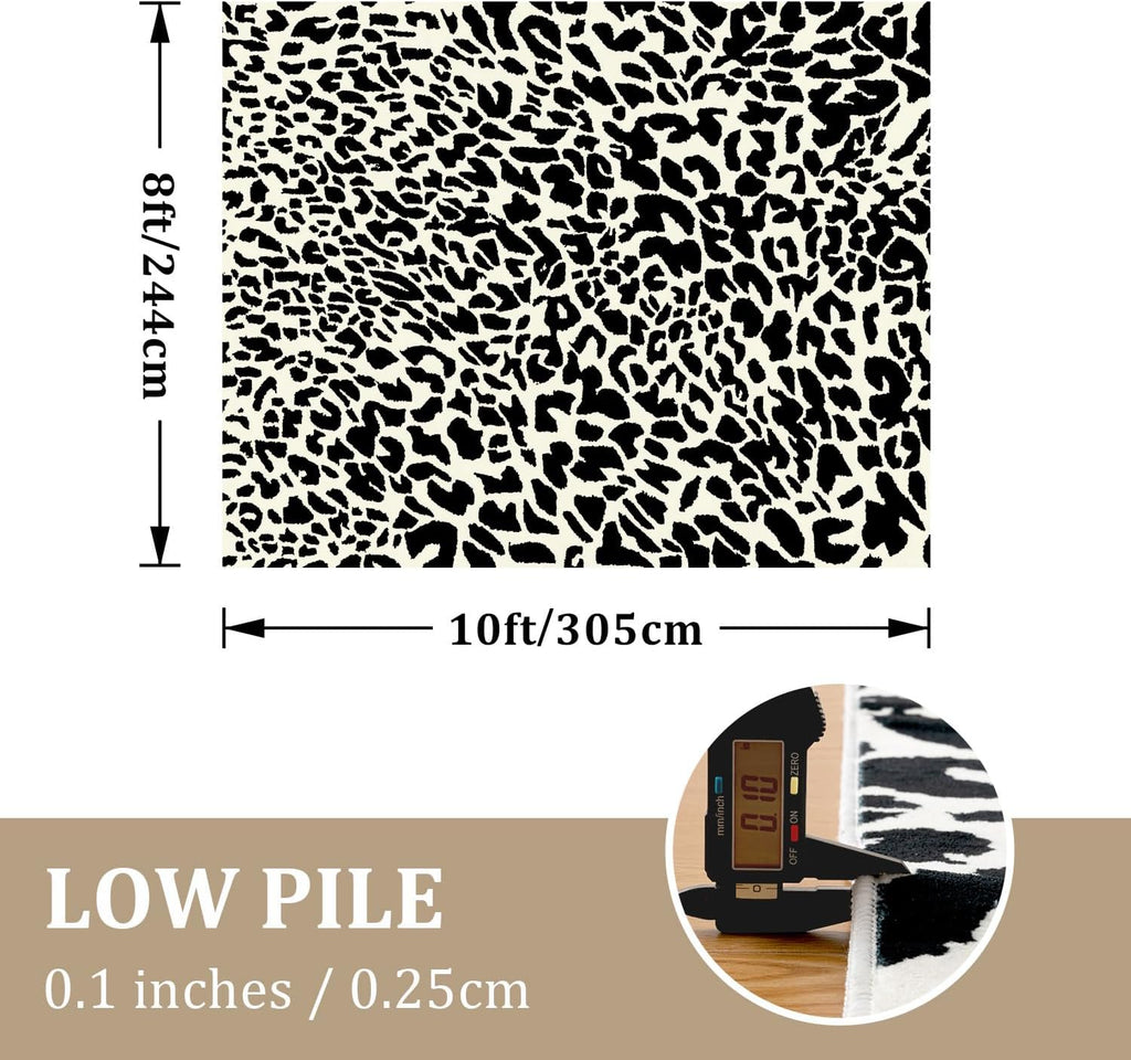 YIHOUSE Leopard Rug for Living Room, Black and White Cute Cheetah Print Rug Modern Washable Animal Printed Rugs for Bedroom, Girls Boys Dorm Room Nursery Room, Playroom, 8x10