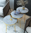 Set of 3 High Gloss White Marble Gold Legs Nesting End Tables Round Wood Stacking Coffee Side Accent Table with Metal Legs for Living Room, Home Office, Nightstands for Bedroom