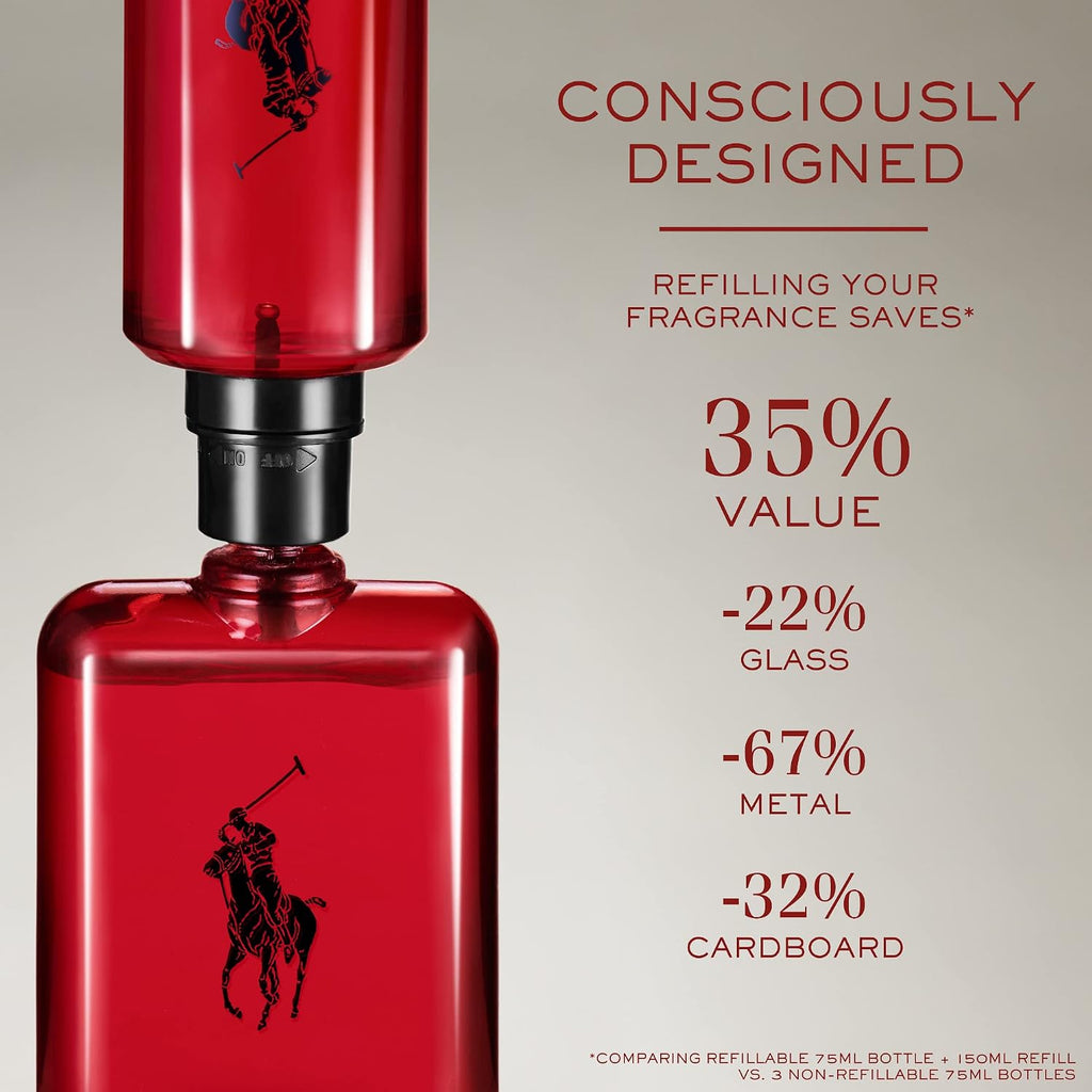 RALPH LAUREN FRAGRANCES - Polo Red - Eau de Toilette - Men's Cologne - Refillable Cologne Set - Woody & Spicy - With Grapefruit, Saffron, and Redwood - 2.5 Fl Oz Bottle & 5.1 Fl Oz