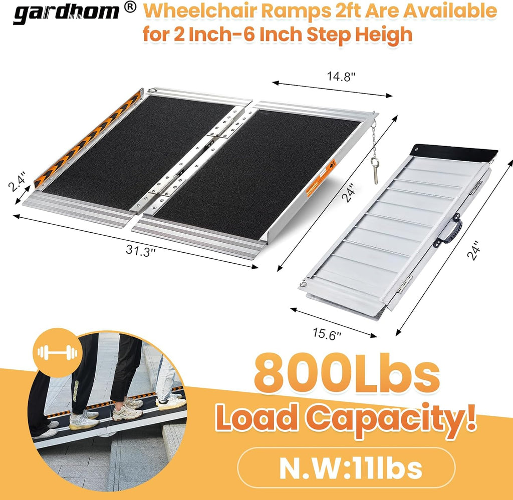 Bundled 2FT 4FT Wheelchair Ramps, gardhom 800Lbs Aluminum Portable Folding Handicap Ramp Wheel Chair Ramp for Home Entrance Threshold Doorways Stairs Curbs Scooter