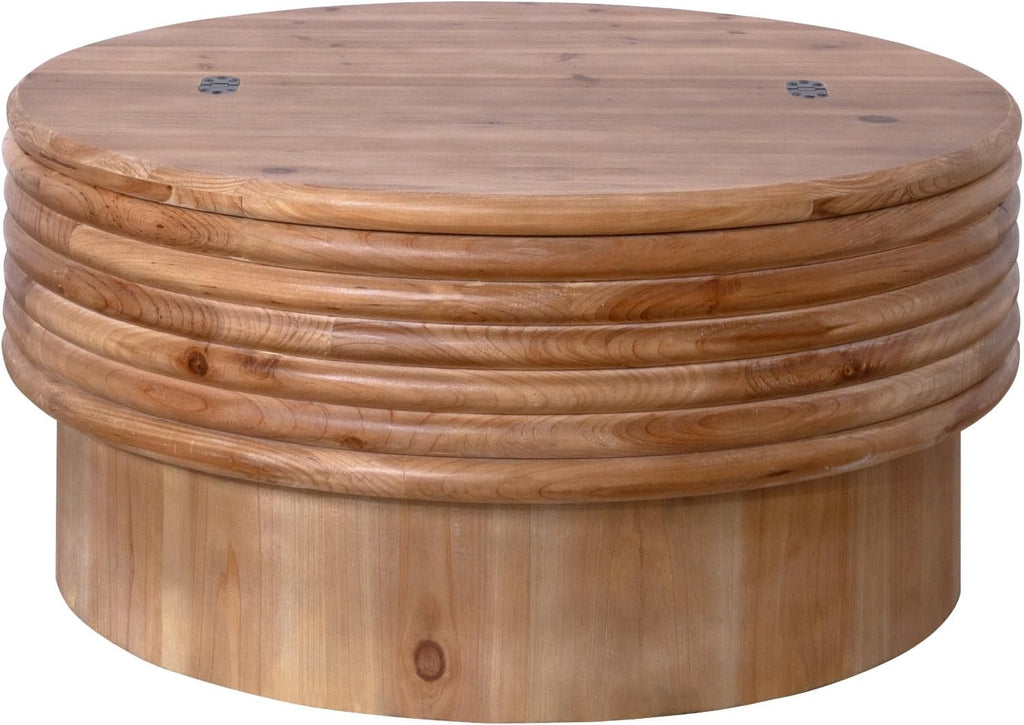 30.3'' Round Circle Coffee Table with Hidden Storage Space for Living Room, Modern Farmhouse Countryside Wood Coffee Table, Easy Assembly, Natural