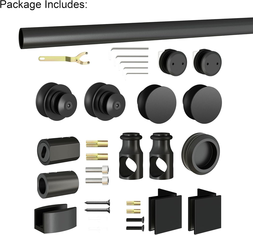 DIYHD 6.6FT Sliding Shower Door Hardware, in-Line Frameless Shower Door Kit for 8–10mm Glass, 304 Stainless Steel Black Finish, Space-Saving Design, No Glass Included