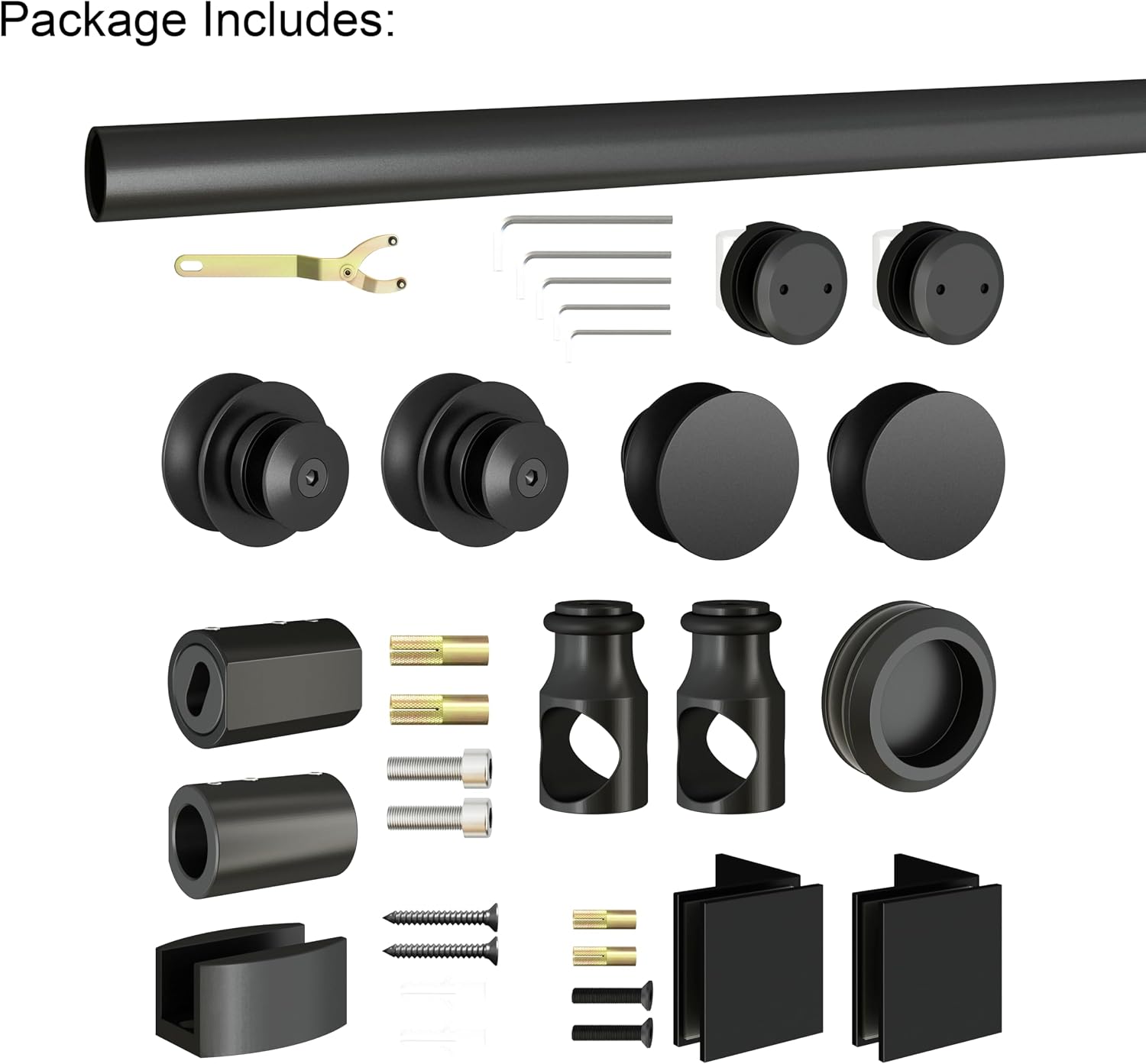 DIYHD 5FT Sliding Shower Door Hardware, in-Line Frameless Shower Door Kit for 8–10mm Glass, 304 Stainless Steel Black Finish, Space-Saving Design, No Glass Included