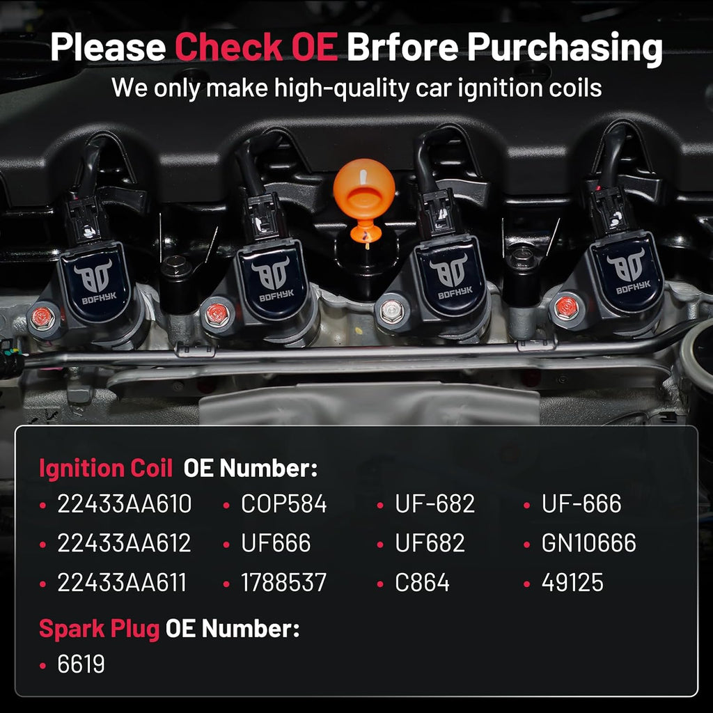 BDFHYK 6 Ignition Coil Pack UF666 and 6 Iridium Spark Plug 6619 Compatible with Subaru 2010-2019 Legacy, 2010-2019 Outback, 2010-2014 Tribeca 3.6L H6 Coil for GN10666 COP584 1788537 C864