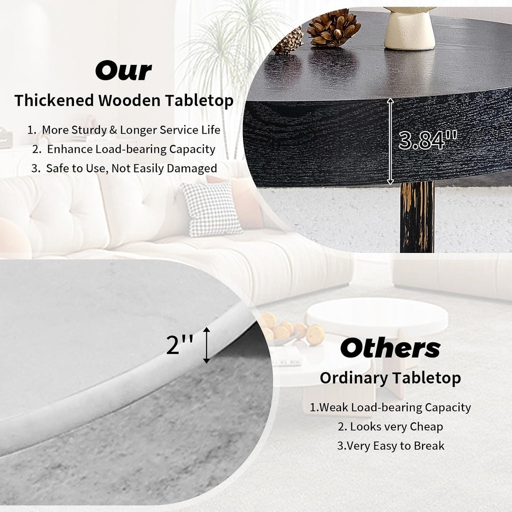 Round Coffee Table, Small Wood Coffee Table with Storage, Modern Mid Century Metal Circle Tables Accent Center Tables for Living Room Apartment Small Space (31.5''D-Black)