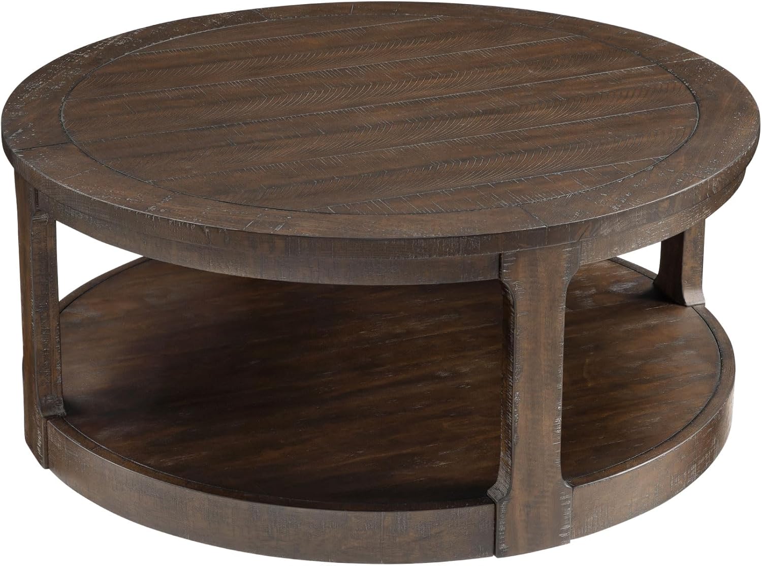 40'' Round Wood Coffee Table Circle Coffee Table with 4 Wheel for Living Room, Modern Retro Farmhouse Style, Easy Assembly, Dark Brown(ø40'' x 17.52'')