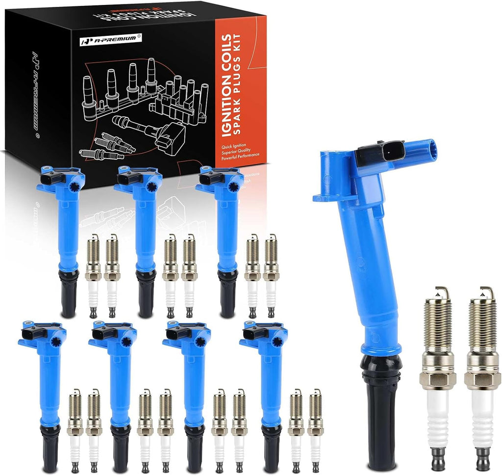 A-Premium Set of 16 Ignition Coil Pack and Iridium Spark Plugs Compatible with Ford F-150 F150 2010-2014, F-250 F-350 Super Duty 2011-2017, E-350 E-450 Super Duty 2017, 6.2L, Replace# AL3Z12029A