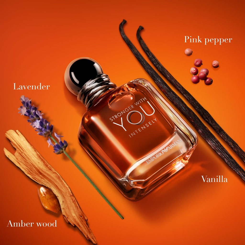 Armani Beauty - Stronger With You Intensely - Cologne for Men - Fougère Ambery Woody Men's Fragrance - Pink Pepper, Lavender, Vanilla Notes