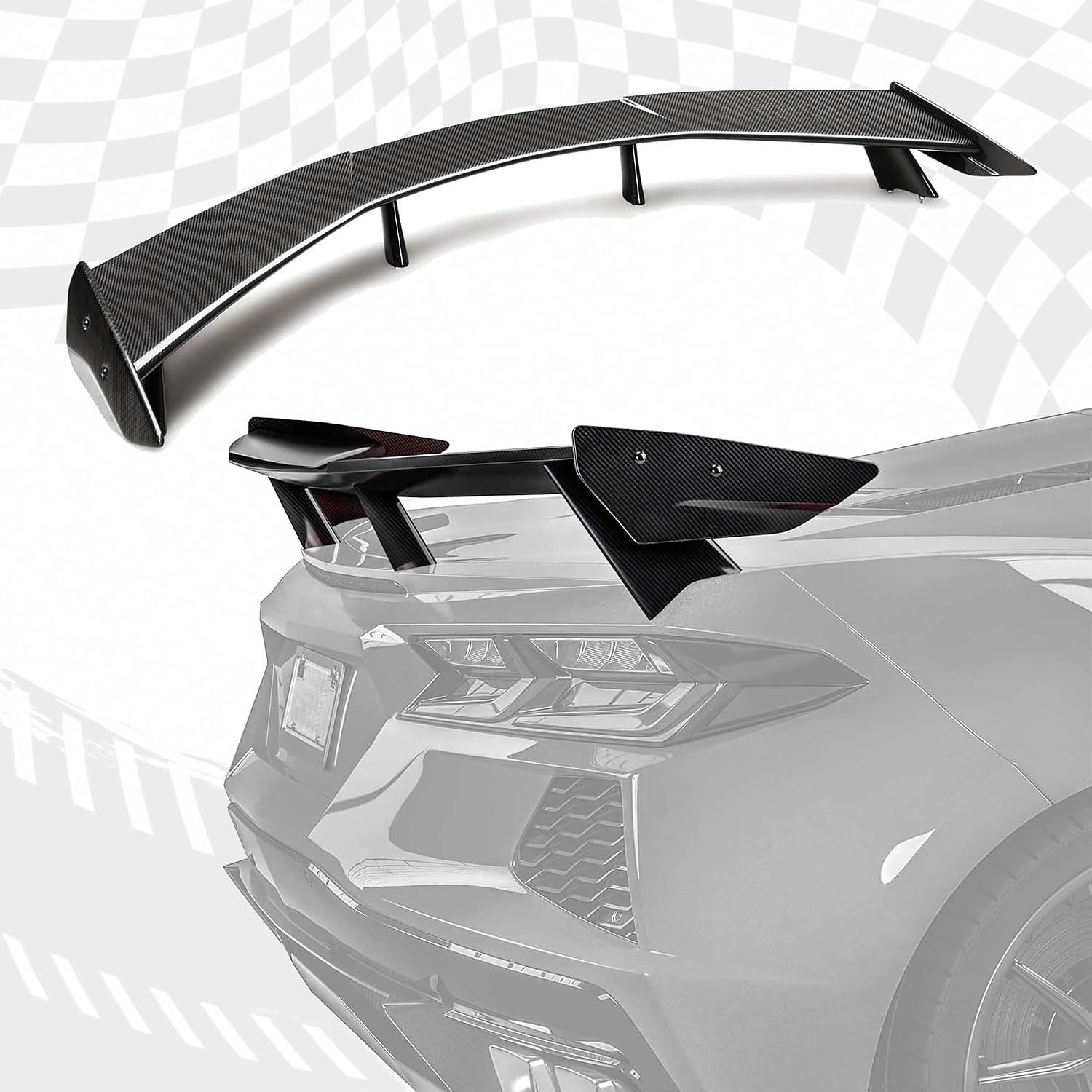 Rear Spoiler Wing for 2020-2025 Corvette C8 Stingray Z51, Rear High Trunk Wing Spoiler Corvette C8 Body Kit Accessories (Carbon Fiber)