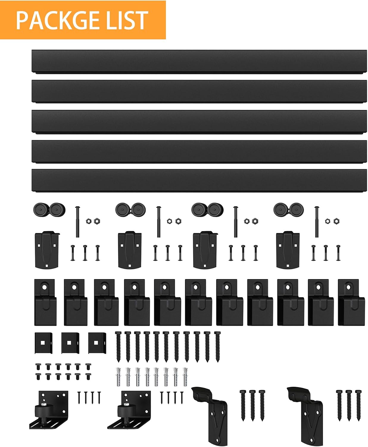 16FT Black Box Rail Exterior Barn Door Hardware Kit for 2 Doors, Sliding Heavy Duty Barn Door Track, Wall Mount Barn Door Hardware with 9 Track Brackets(Doors NOT Include)