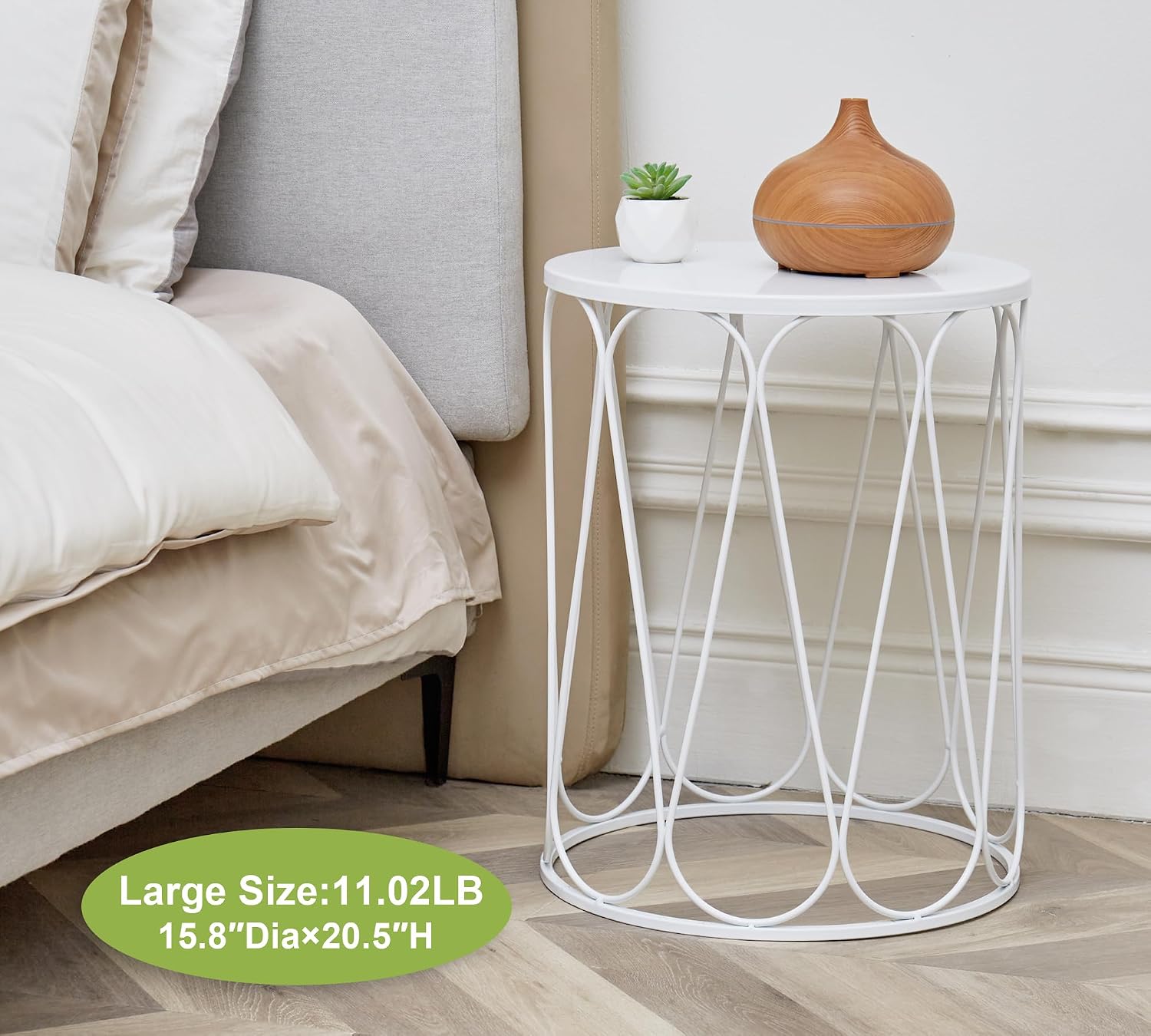 HFHOME Set of 3 Metal Outdoor Side Table, Nesting Round Coffee Table for Indoor Outdoor, Heavy Duty End Tables Plant Stand Living Room Garden Stool - White