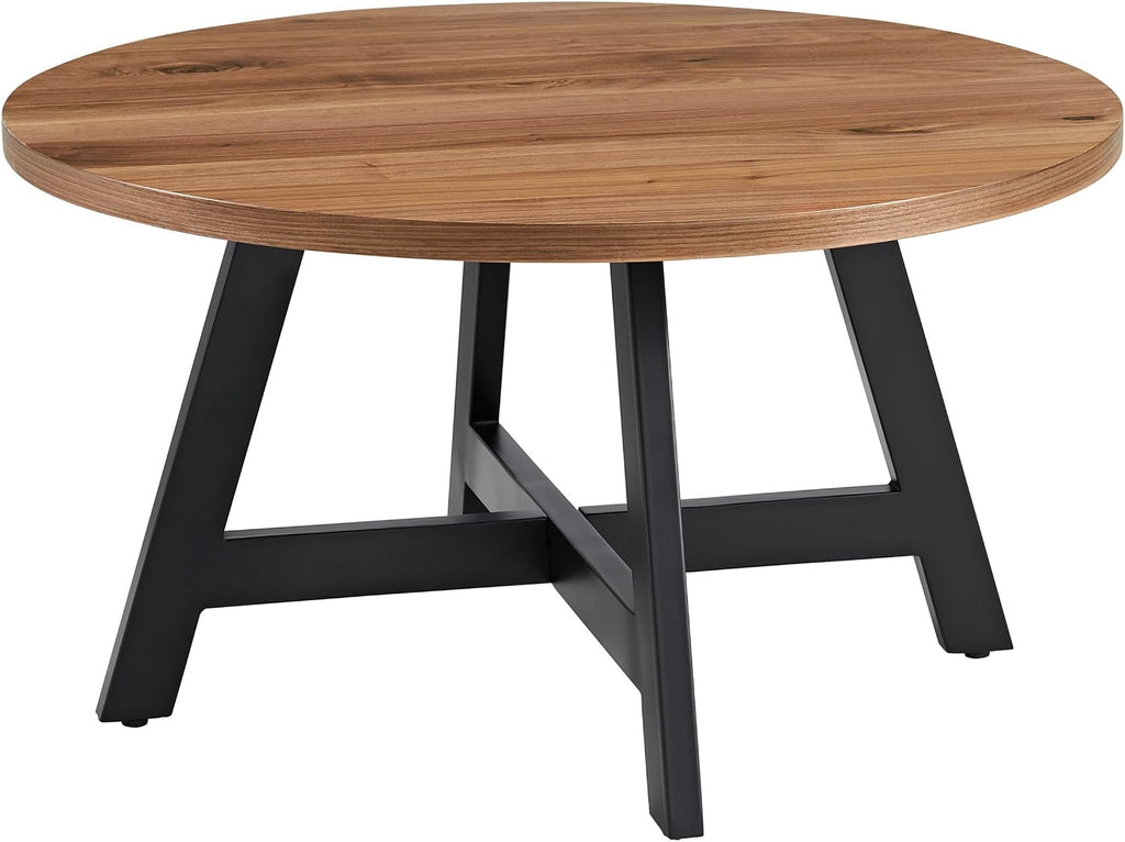 Lavish Home 3-Piece Coffee Table Set - Industrial Modern Round Coffee Table and 2 Side Tables - for Living Room, Apartment, or Dorm Room (Walnut)