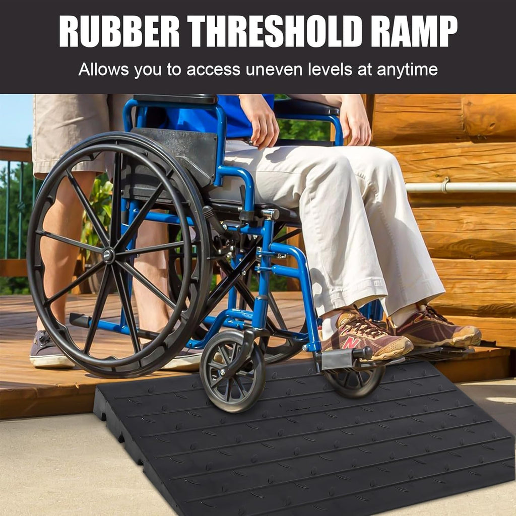 Rubber Threshold Ramp, 4' Rise Threshold Ramp Doorway, 3 Channels Cord Cover Solid Wheelchair Ramp, Rubber Angled Entry Rated 2500 Lbs Load Capacity for Doorways, Wheelchair, Scooter, Cars