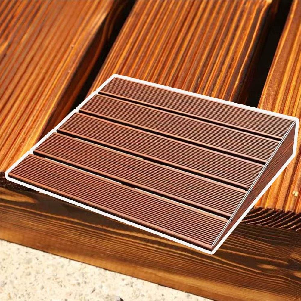 4' Rise Steps Ramp Wooden Slope Ramp For Driveway/Garage Door/Stair/Shed，Motorcycles Access Ramp，Threshold Ramp For Doorways，With Non-Slip Grooves(Brushed brown,19.6x23.6x3.9in)