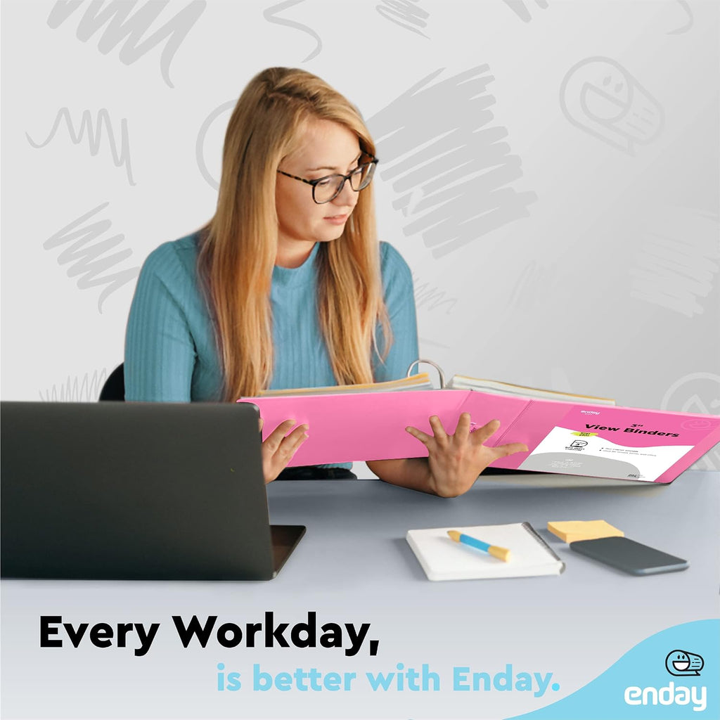 Enday 3 inch Binder (24 Pack - Pink) 3 Ring Binder 3 inch with Clear View Cover and 2 Inside Pocket - for Letter Size 8.5 x 11'' Paper, Ideal for School Supplies, Office, and Home