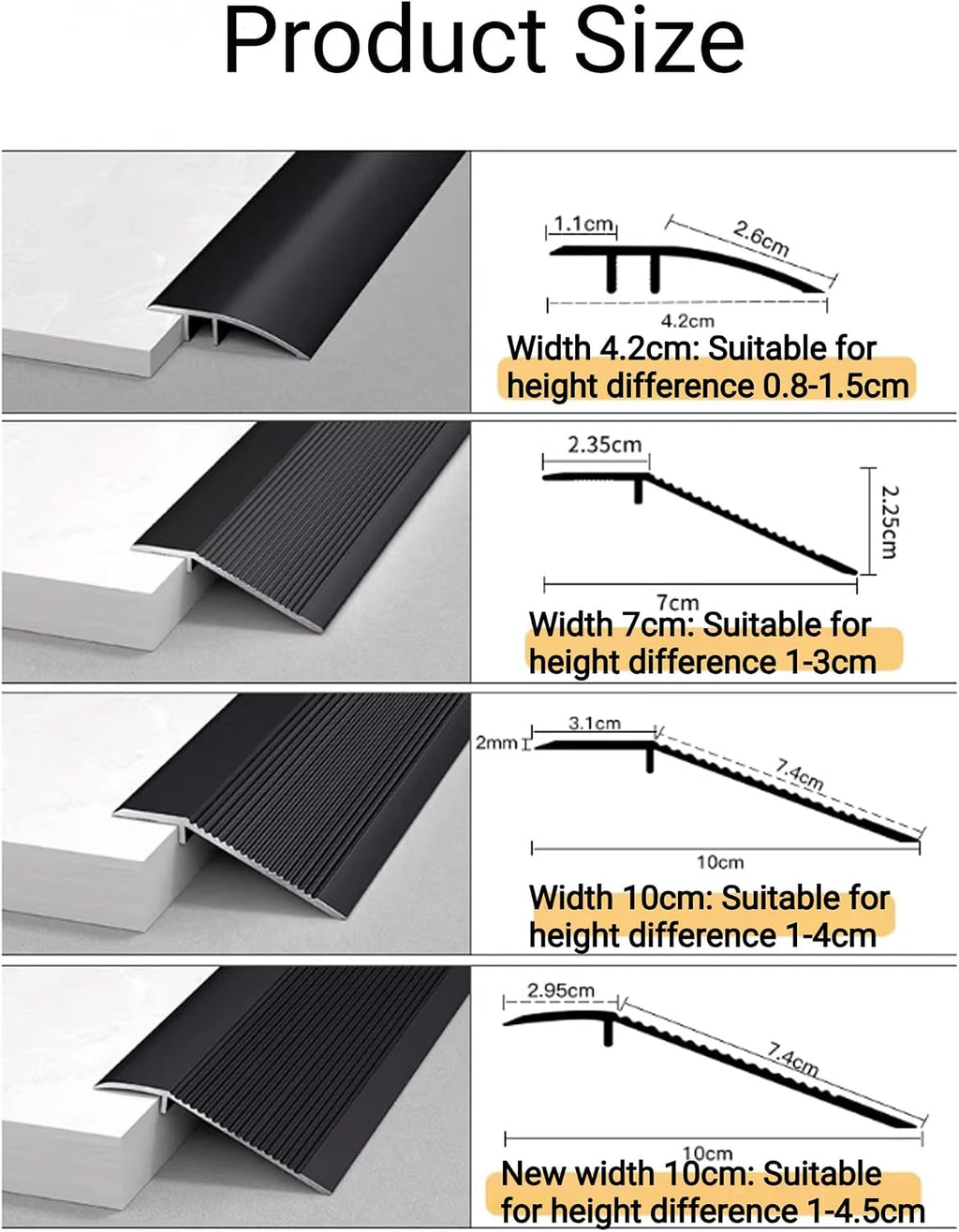Aluminum Floor Transition Strip - 36 Inch Doorway Threshold Ramp, Edge Trim for Doorways (0.4-1.8in) - Durable Gold Finish, Perfect for Smooth Transitions