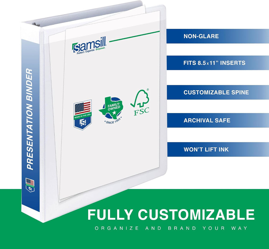 Samsill 1 Inch 3 Ring Binders, Made in USA, Economy Round Ring with Clear View Cover, 200 Sheet Capacity, White, Pallet of 864 Binders in 36 Cartons