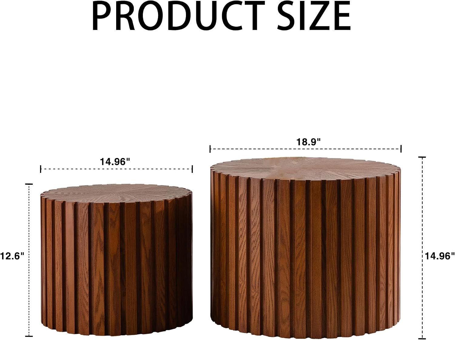 KEVINSPACE Nesting Coffee Table Set of 2 Circle CoffeeTable Modern NestingTables for Living Room Round Fluted Wooden CoffeeTabl No Need Assembly for Bedroom Balcony Lounge 33.86' Walnut