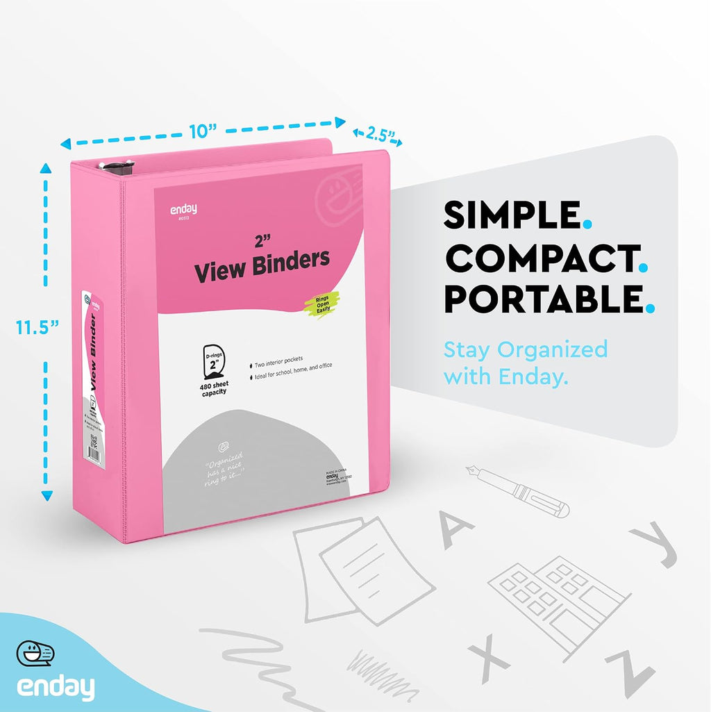 Enday 2 inch 3 Ring Binder (24 Pack - Pink) Binder 2 inch with Clear View Cover and 2 Inside Pocket - for Letter Size 8.5 x 11'' Paper, Ideal for School Supplies, Office, and Home