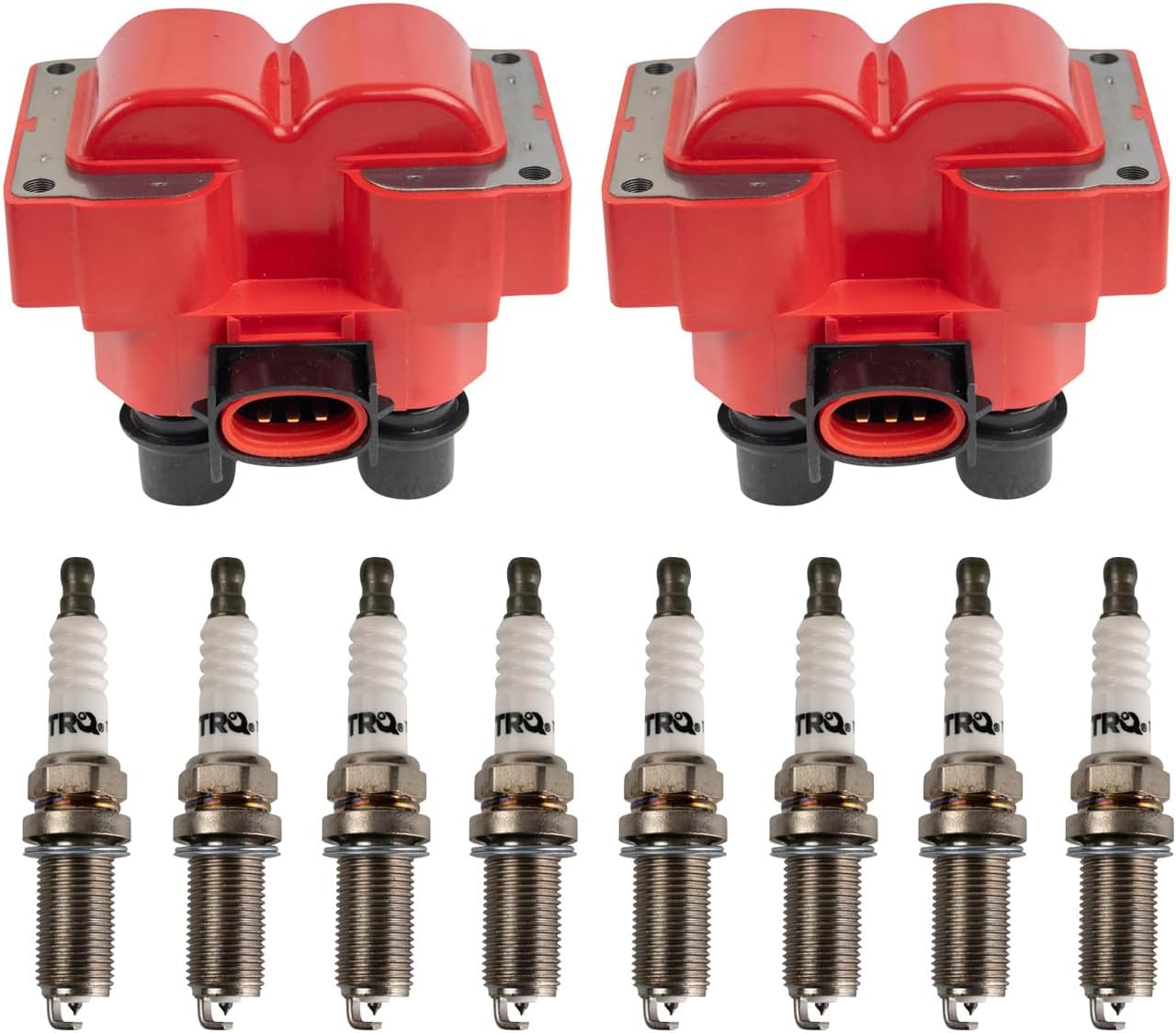 TRQ Ignition Coil & Spark Plug Kit 10 Piece Iridium Plugs Compatible with 1997-1999 Ford F150 F250 Expedition 1992-1997 Lincoln Town Car Mercury Grand Marquis 1996-2001 Explorer
