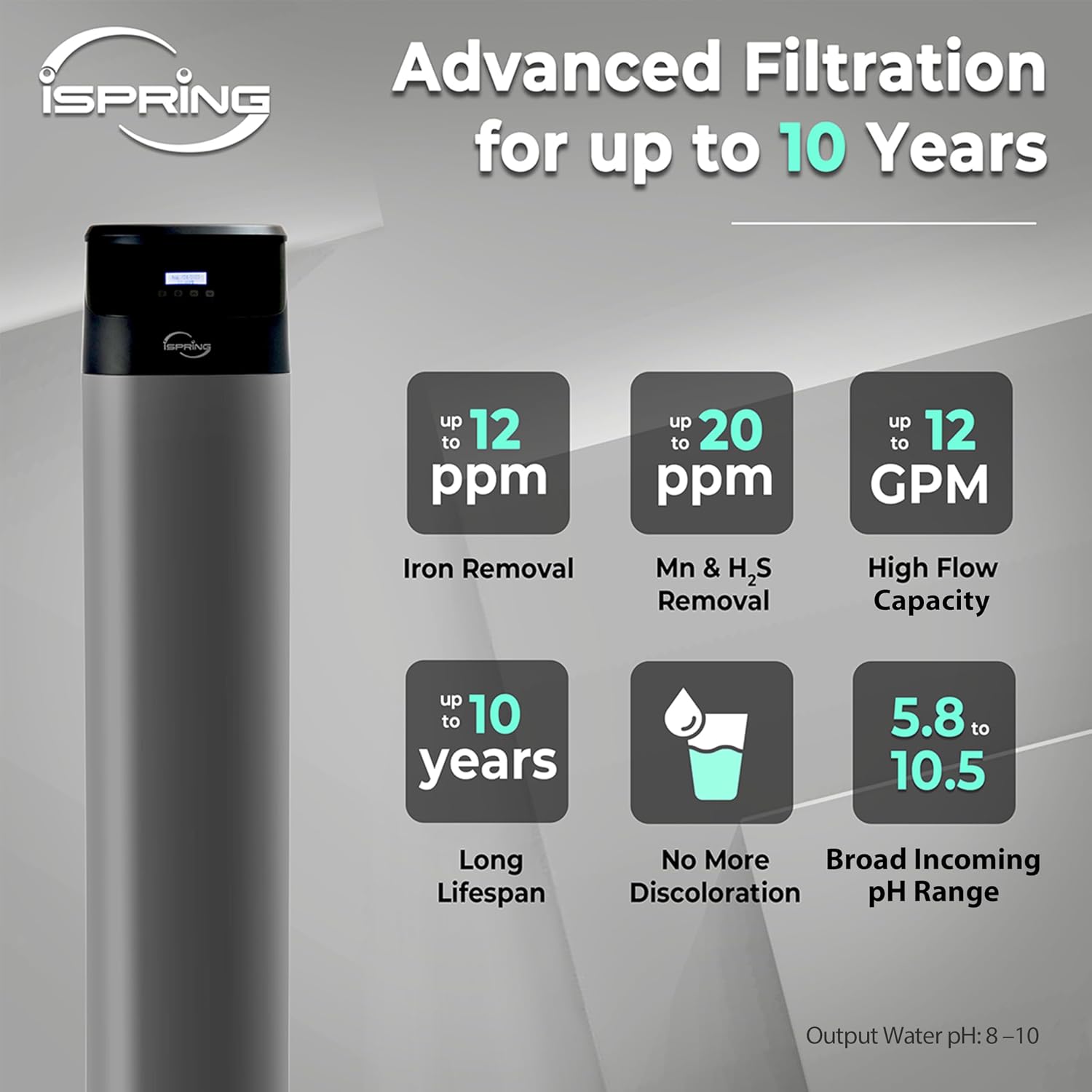 iSpring Elite Series Iron, Manganese, and Hydrogen Sulfide Reducing Whole House Water Filtration System, Model: WCFM550K